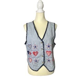 Vintage Victoria Jones Pettites Patriotic 100% Cotton Vest Women's Size Medium